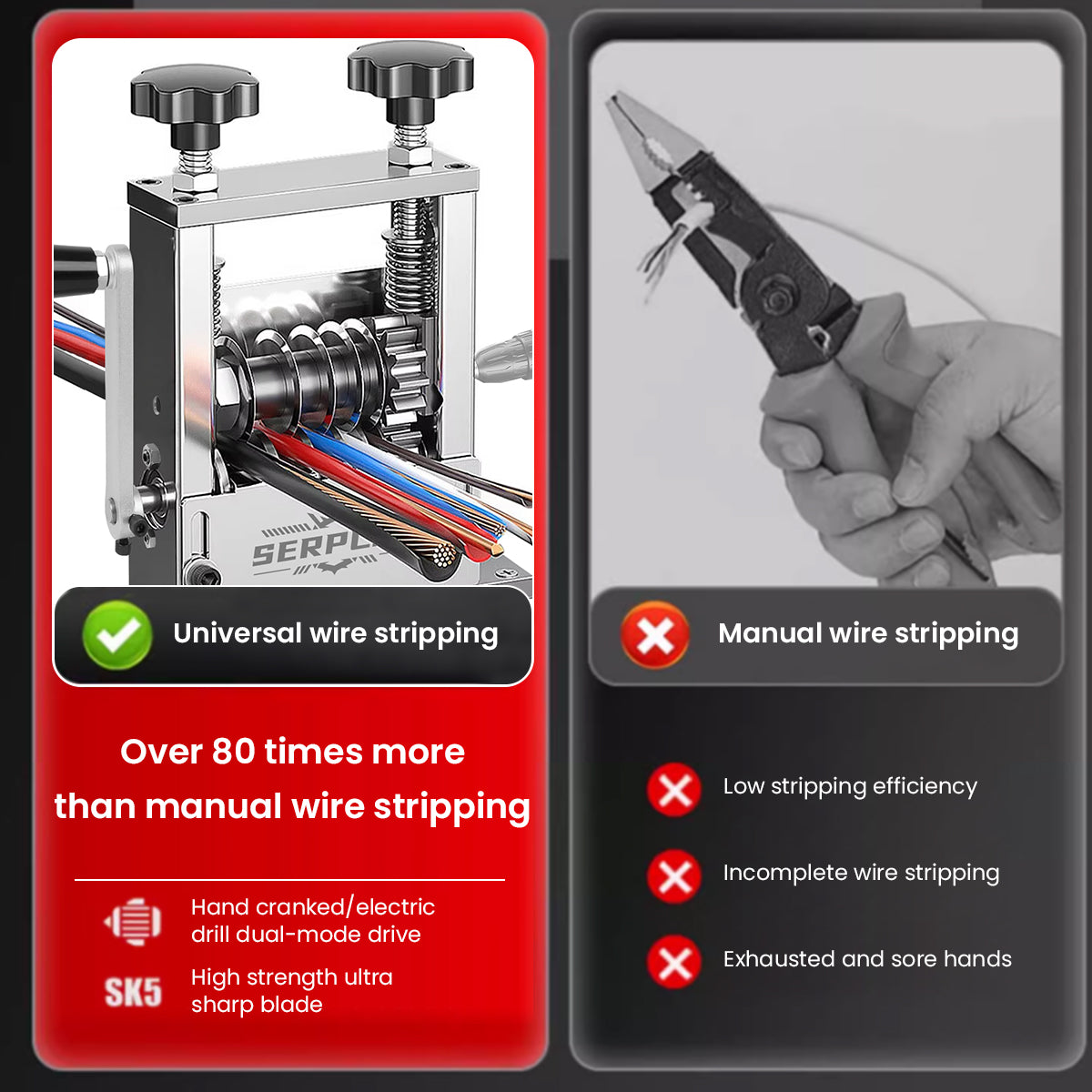 Serplex 6-IN-1 Manual Wire Stripper Machine Drill-Operated Wire Stripper Tool with Hand Crank 3-17mm Dia Cable, Manual Wire Stripping Machine with 6 Tracks & 5 Carbide Blade, for Wire Stripping Serplex 6-IN-1 Manual Wire Stripper Machine Drill-Operated Wire Stripper Tool with Hand Crank 3-17mm Dia Cable, Manual Wire Stripping Machine with 6 Tracks & 5 Carbide Blade, for Wire Stripping